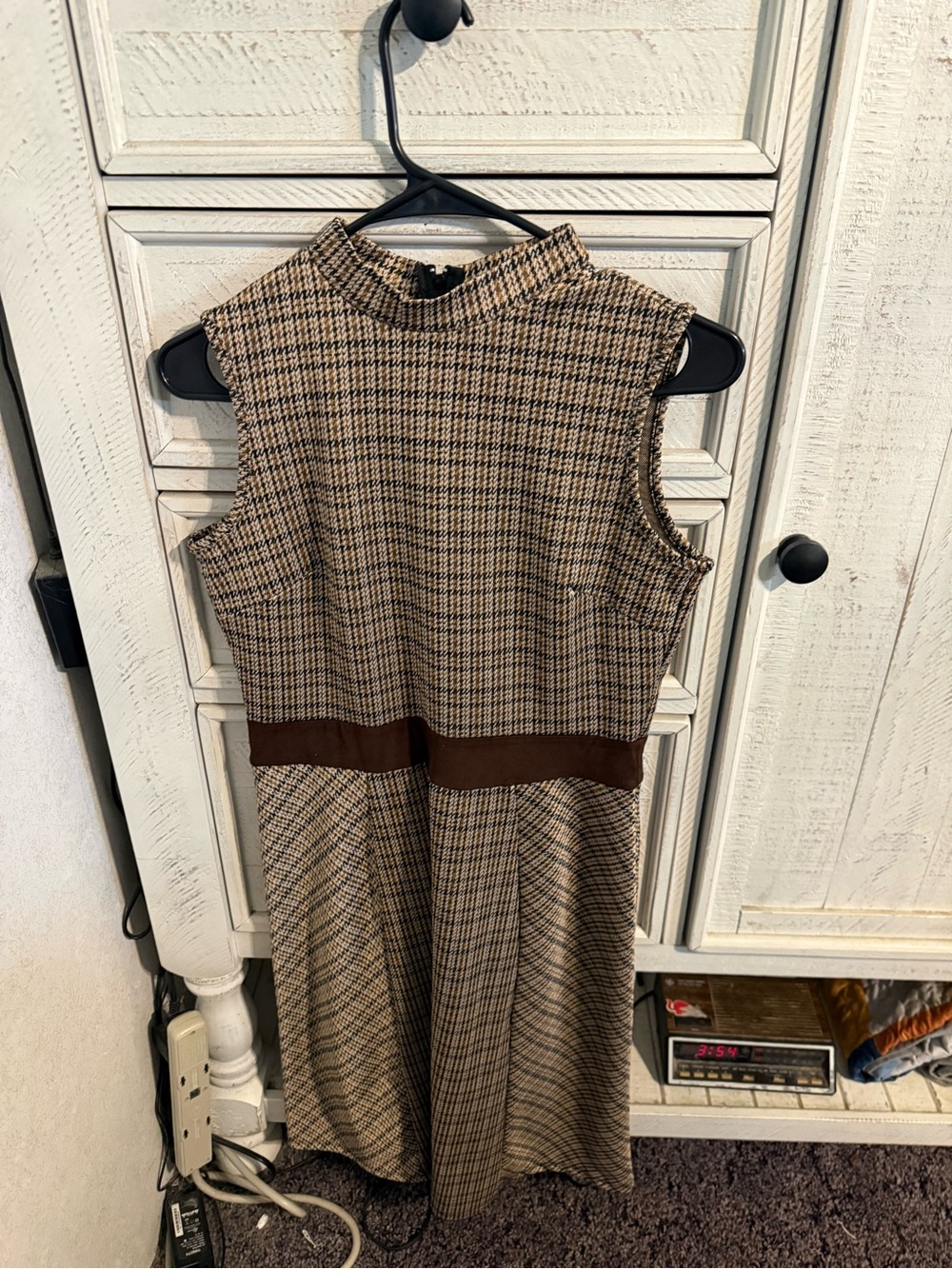 Perseption Brown Plaid Mock-Neck Midi Dress